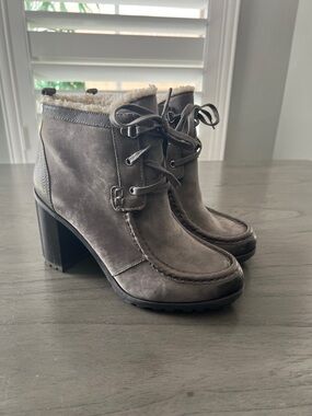 Sam Edelman Gray Suede Lace-Up Shearling Ankle Boots